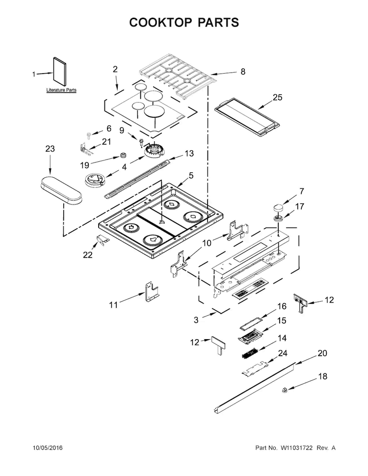 Cooktop Parts Diagram and Parts List for JDS1450DS1  Jenn-Air Range