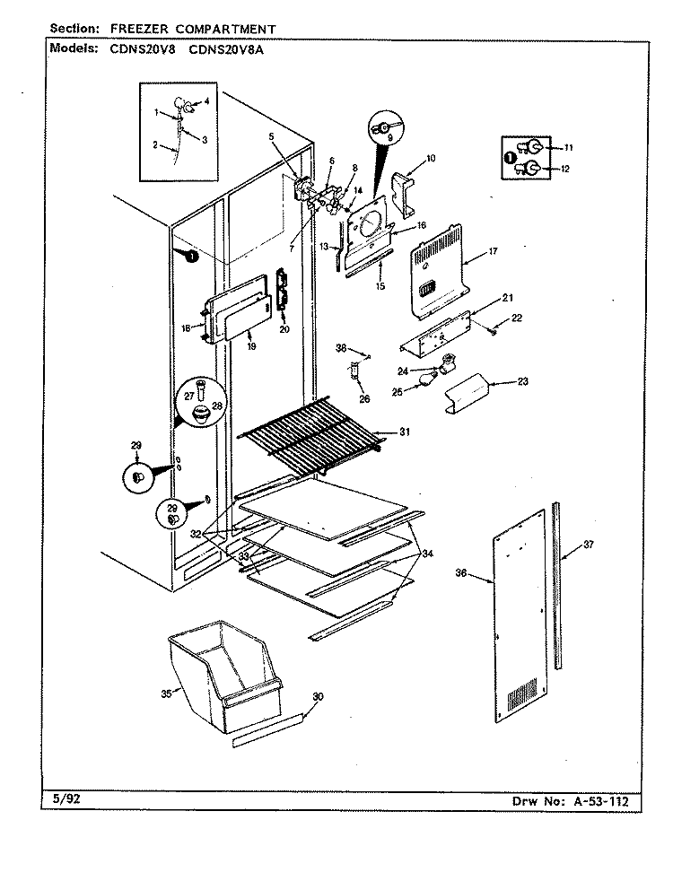 FREEZER COMPARTMENT Diagram and Parts List for CDNS20V8A CR08A Admiral Refrigerator