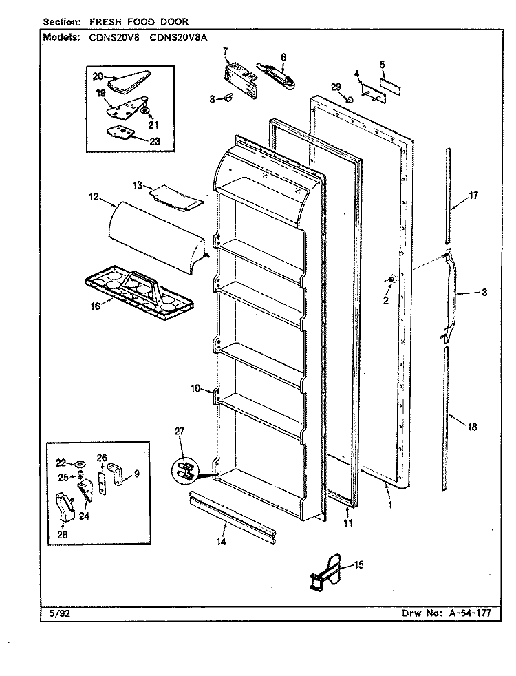 FRESH FOOD DOOR Diagram and Parts List for CDNS20V8A CR08A Admiral Refrigerator