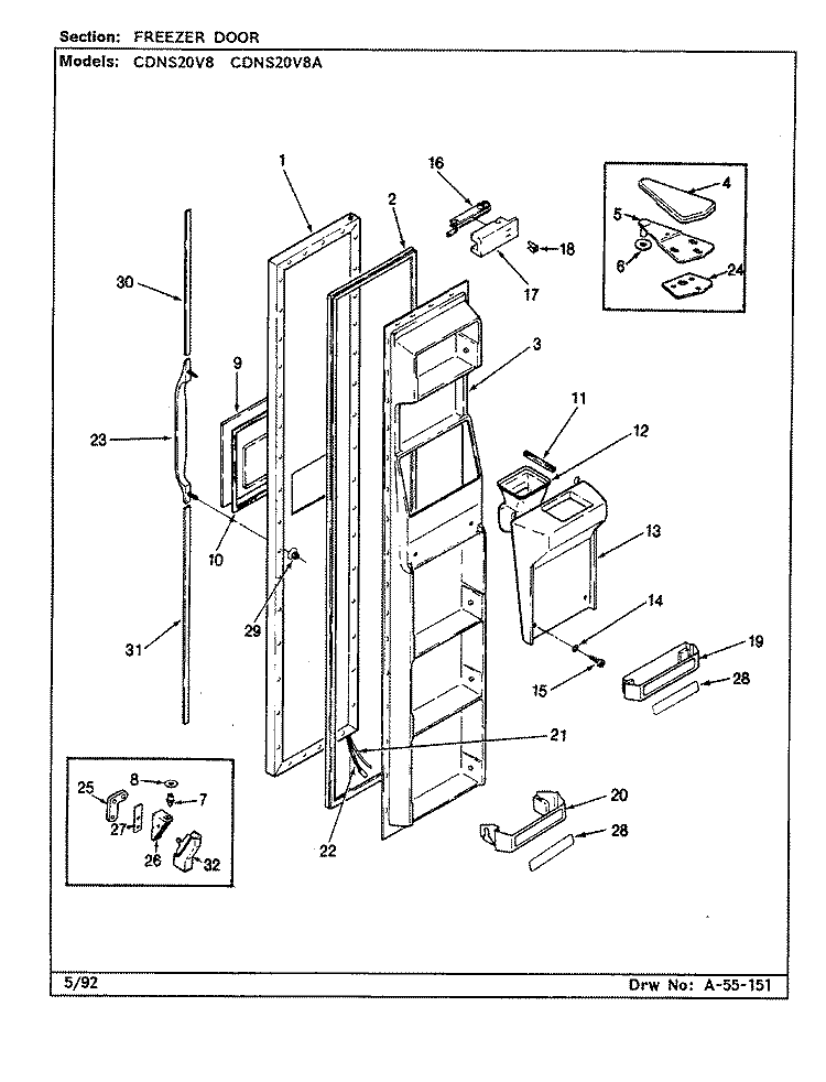 FREEZER DOOR Diagram and Parts List for CDNS20V8A CR08A Admiral Refrigerator