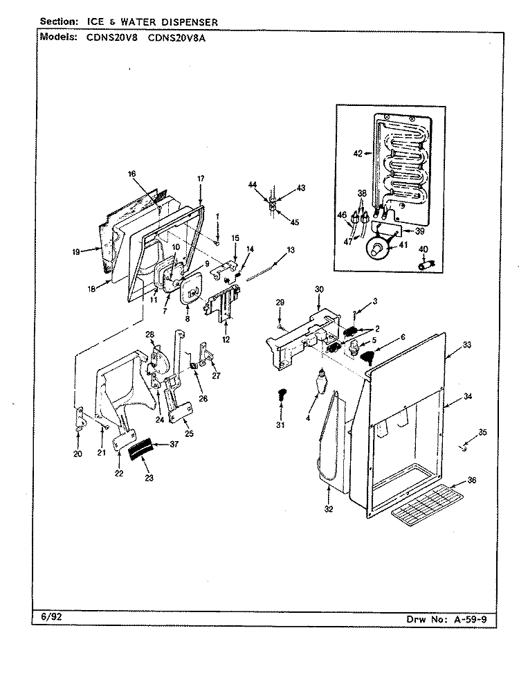 ICE & WATER DISPENSER Diagram and Parts List for CDNS20V8A CR08A Admiral Refrigerator