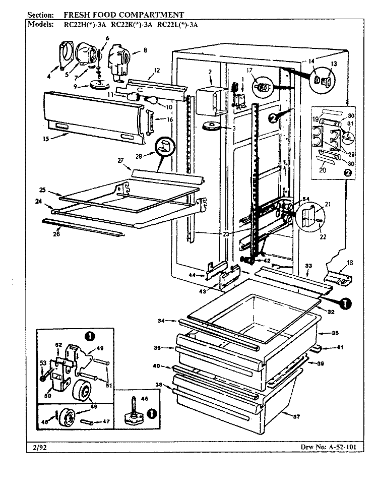 FRESH FOOD COMPARTMENT Diagram and Parts List for RC22LN-3A BS11A Amana Refrigerator