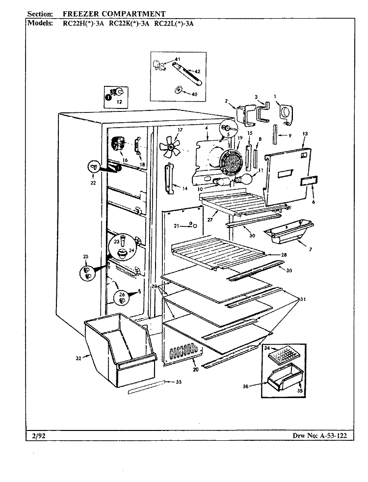 FREEZER COMPARTMENT Diagram and Parts List for RC22LN-3A BS11A Amana Refrigerator