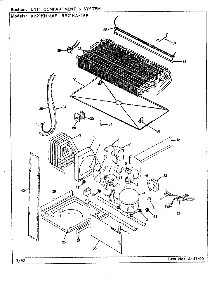 UNIT COMPARTMENT & SYSTEM Diagram and Parts List for RB21KA4AF BG76C Magic Chef Refrigerator