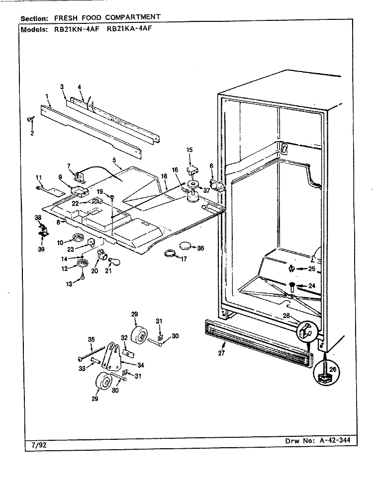 FRESH FOOD COMPARTMENT Diagram and Parts List for RB21KA4AF BG76C Magic Chef Refrigerator