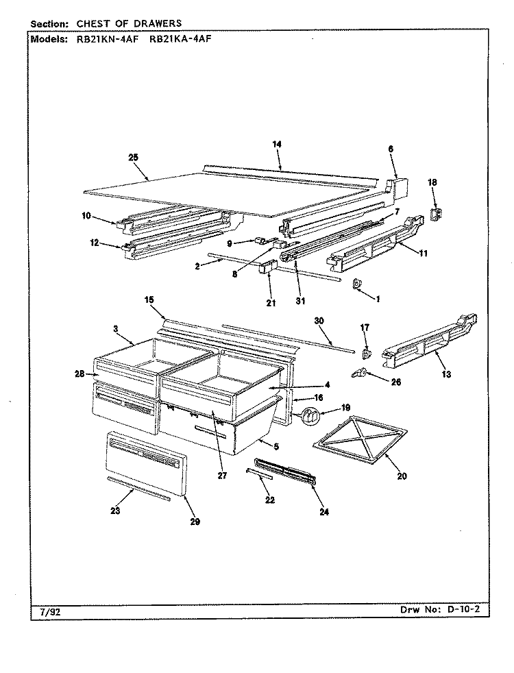 CHEST OF DRAWERS Diagram and Parts List for RB21KA4AF BG76C Magic Chef Refrigerator
