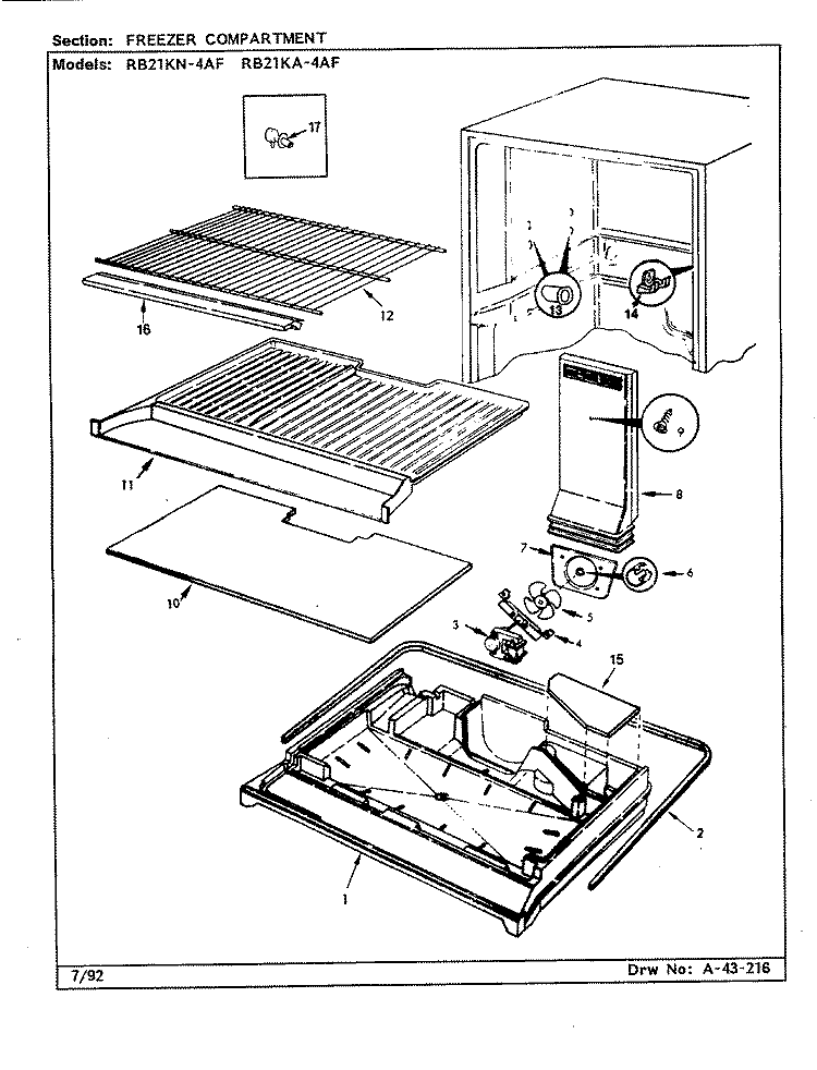FREEZER COMPARTMENT Diagram and Parts List for RB21KA4AF BG76C Magic Chef Refrigerator