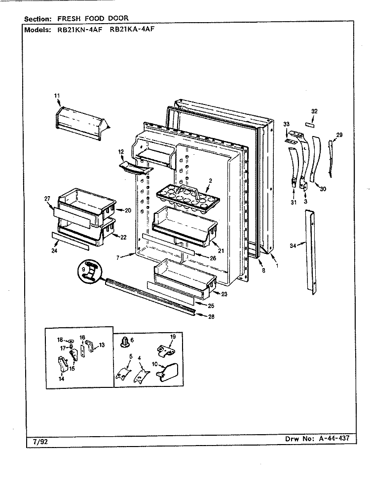 FRESH FOOD DOOR Diagram and Parts List for RB21KA4AF BG76C Magic Chef Refrigerator