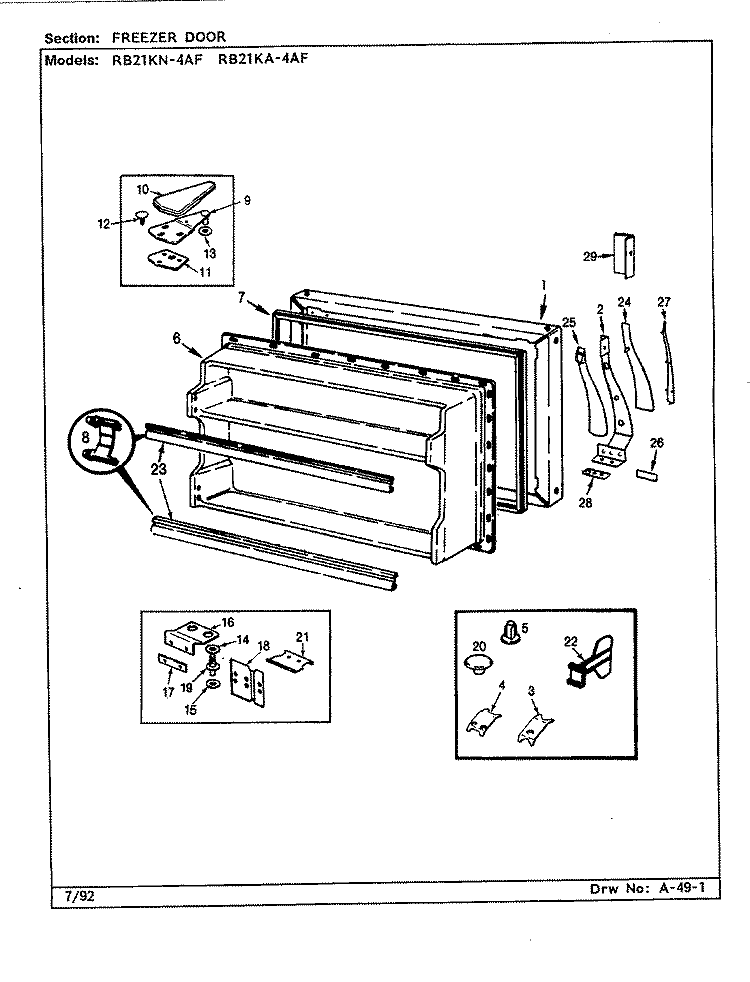 FREEZER DOOR Diagram and Parts List for RB21KA4AF BG76C Magic Chef Refrigerator