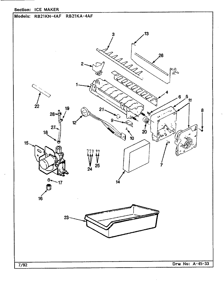 ICE MAKER Diagram and Parts List for RB21KA4AF BG76C Magic Chef Refrigerator