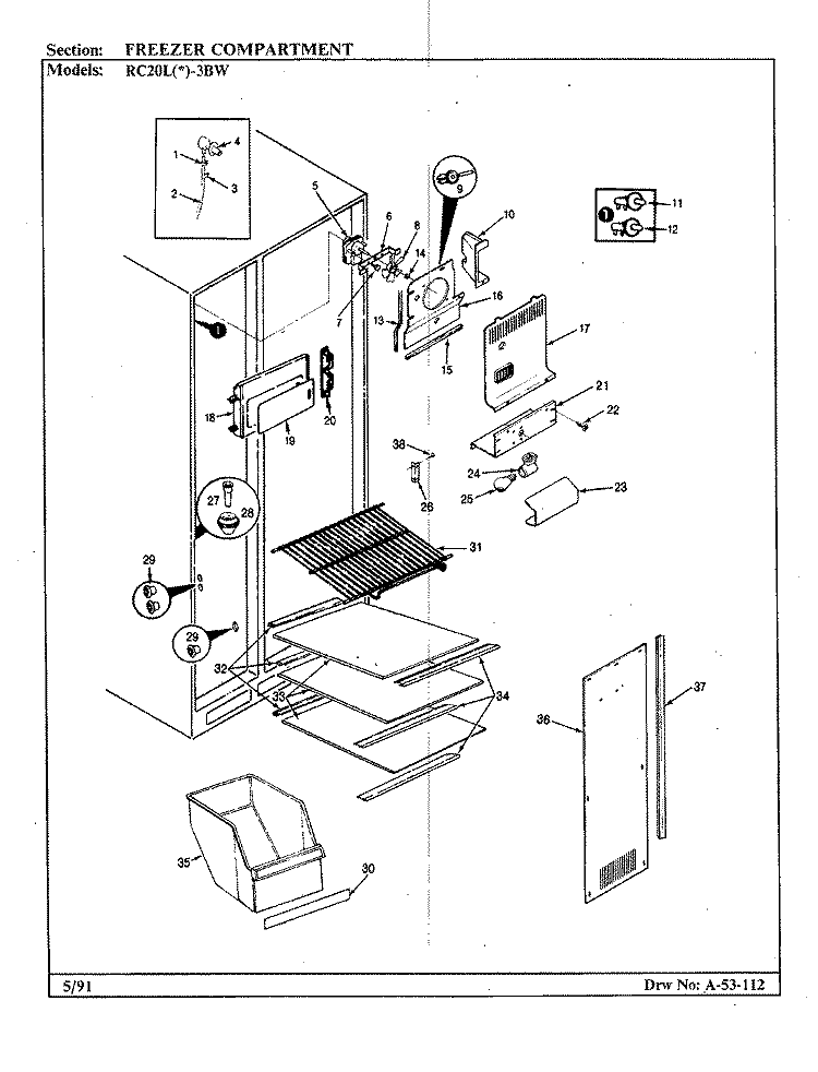 FREEZER COMPARTMENT Diagram and Parts List for RC20LA-3BW BS08A Amana Refrigerator