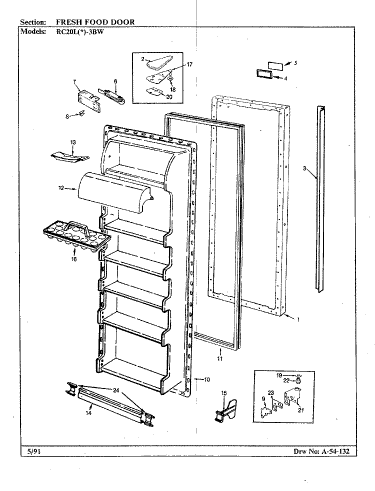 FRESH FOOD DOOR Diagram and Parts List for RC20LA-3BW BS08A Amana Refrigerator