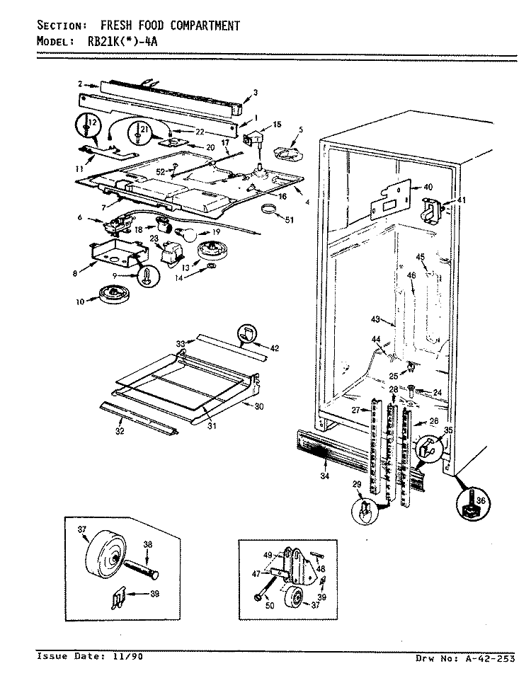 FRESH FOOD COMPARTMENT Diagram and Parts List for RB21KA-4A AG71D Magic Chef Refrigerator