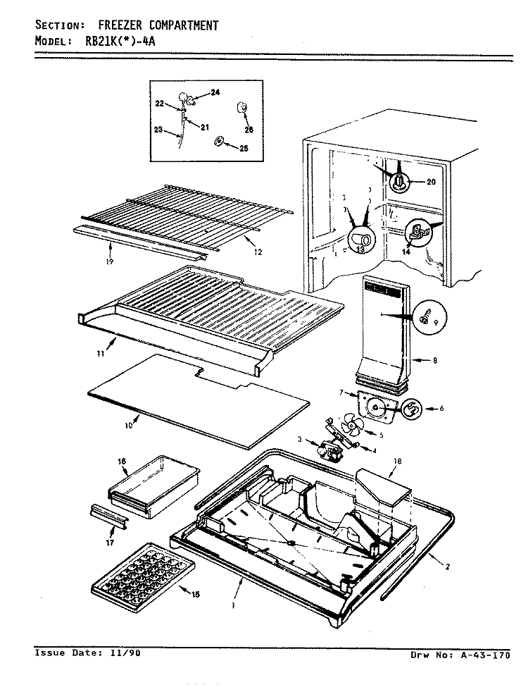 FREEZER COMPARTMENT Diagram and Parts List for RB21KA-4A AG71D Magic Chef Refrigerator