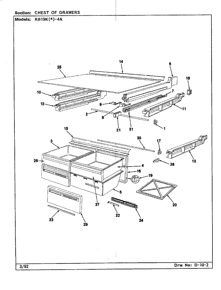 CHEST OF DRAWERS Diagram and Parts List for RB19KN-4A BG64B Magic Chef Refrigerator