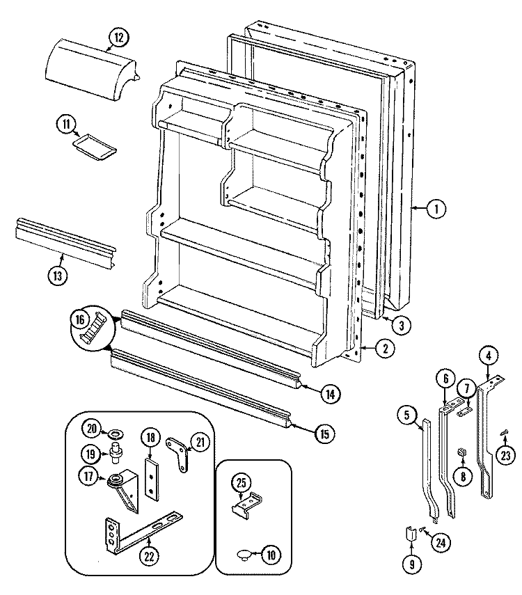 FRESH FOOD DOOR Diagram and Parts List for GT17A6XA  Admiral Refrigerator