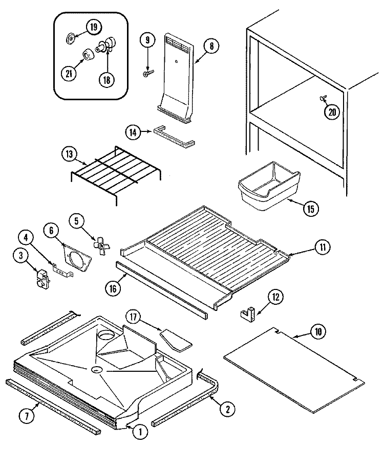 FREEZER COMPARTMENT Diagram and Parts List for GT19Y8FV  Maytag Refrigerator