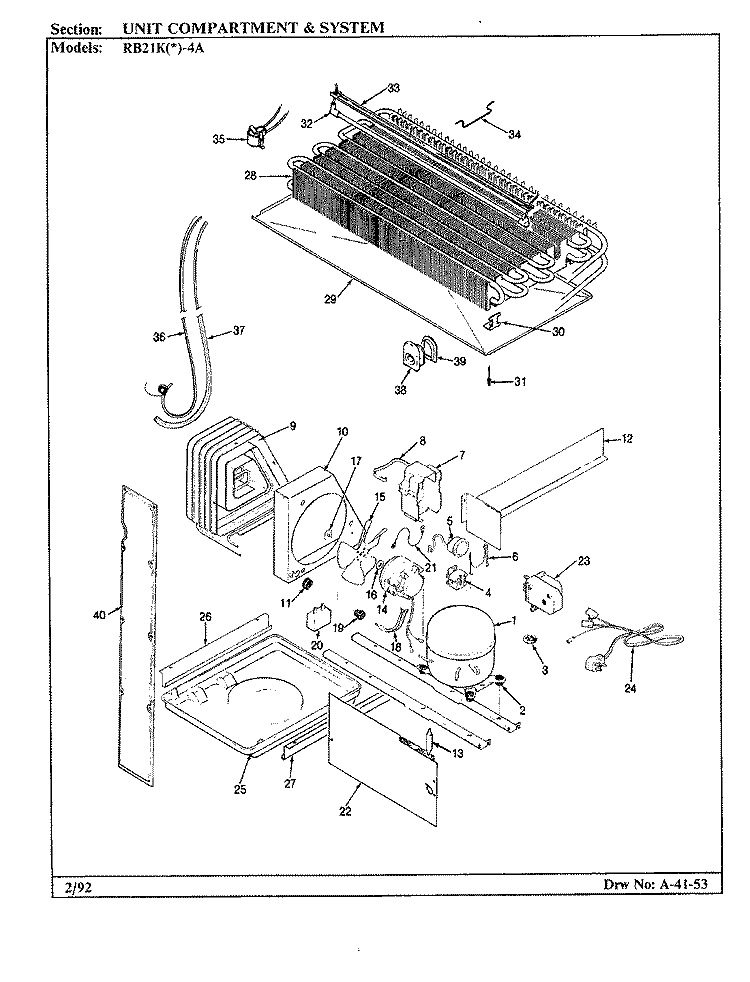 UNIT COMPARTMENT & SYSTEM Diagram and Parts List for RB19KN-4A BG64B Magic Chef Refrigerator