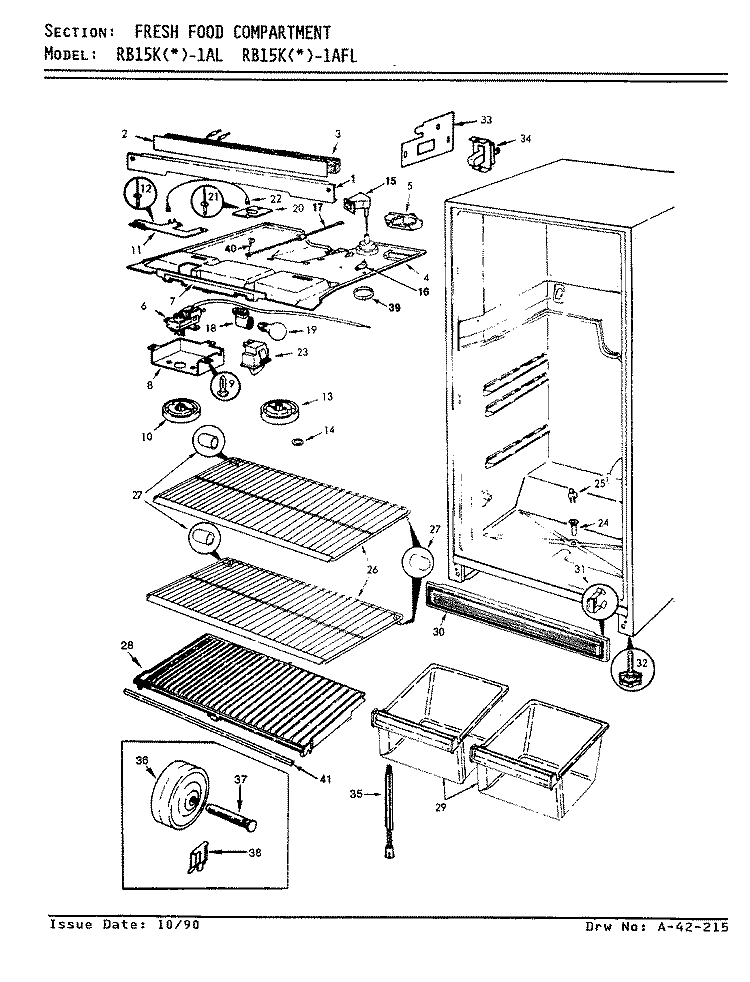 FRESH FOOD COMPARTMENT Diagram and Parts List for RB15KA-1AFL AG04B Admiral Refrigerator
