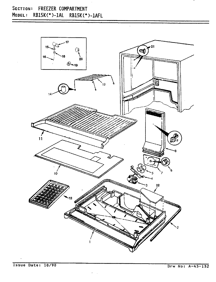 FREEZER COMPARTMENT Diagram and Parts List for RB15KA-1AFL AG04B Admiral Refrigerator