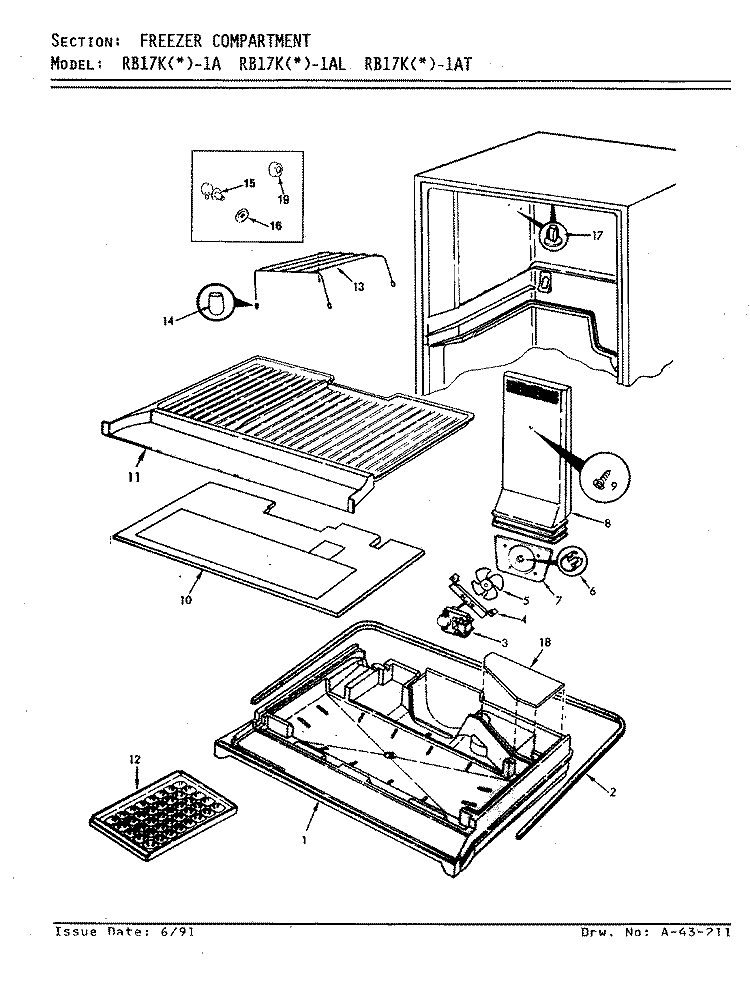 FREEZER COMPARTMENT Diagram and Parts List for RB17KA-1AT BL21A Admiral Refrigerator