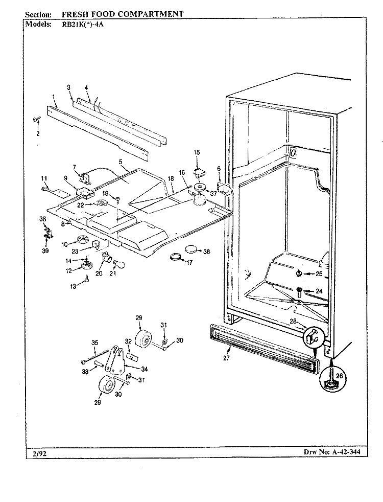 FRESH FOOD COMPARTMENT Diagram and Parts List for RB21KA-4A BG72C Magic Chef Refrigerator