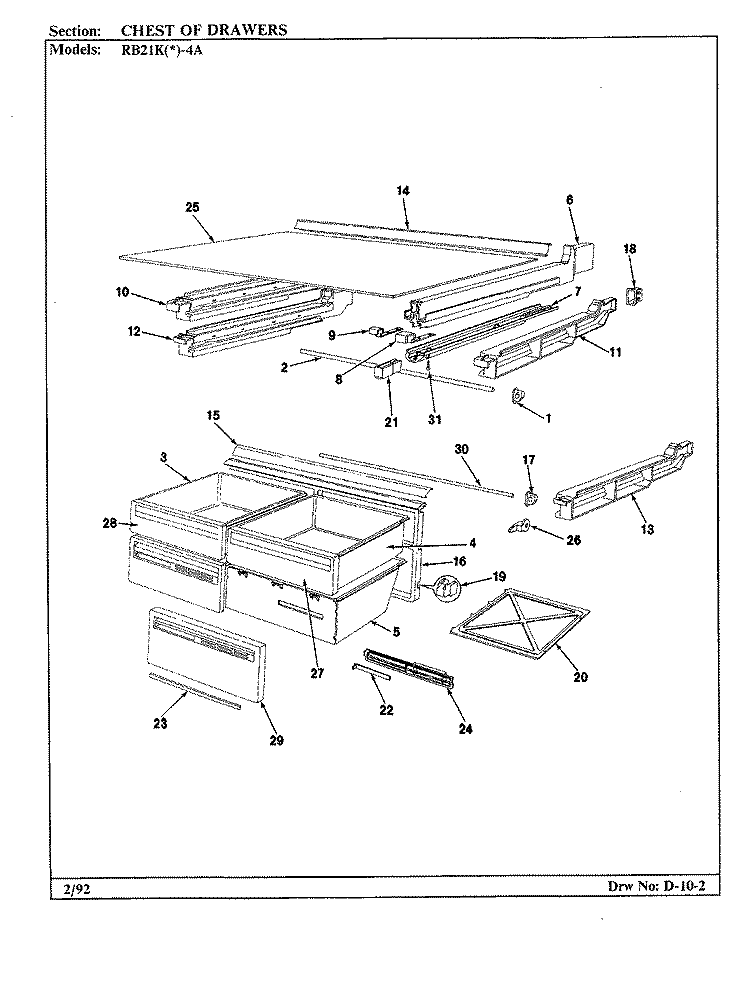 CHEST OF DRAWERS Diagram and Parts List for RB21KA-4A BG72C Magic Chef Refrigerator
