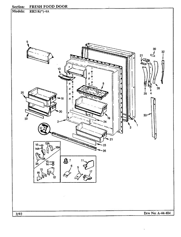 FRESH FOOD DOOR Diagram and Parts List for RB21KA-4A BG72C Magic Chef Refrigerator
