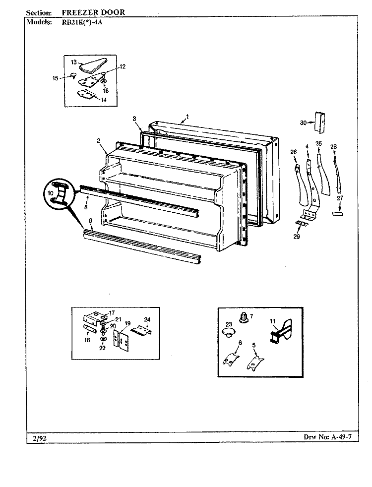 FREEZER DOOR Diagram and Parts List for RB21KA-4A BG72C Magic Chef Refrigerator