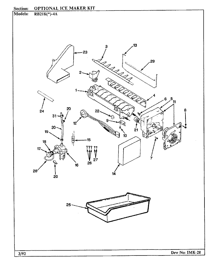 OPTIONAL ICE MAKER KIT Diagram and Parts List for RB21KA-4A BG72C Magic Chef Refrigerator