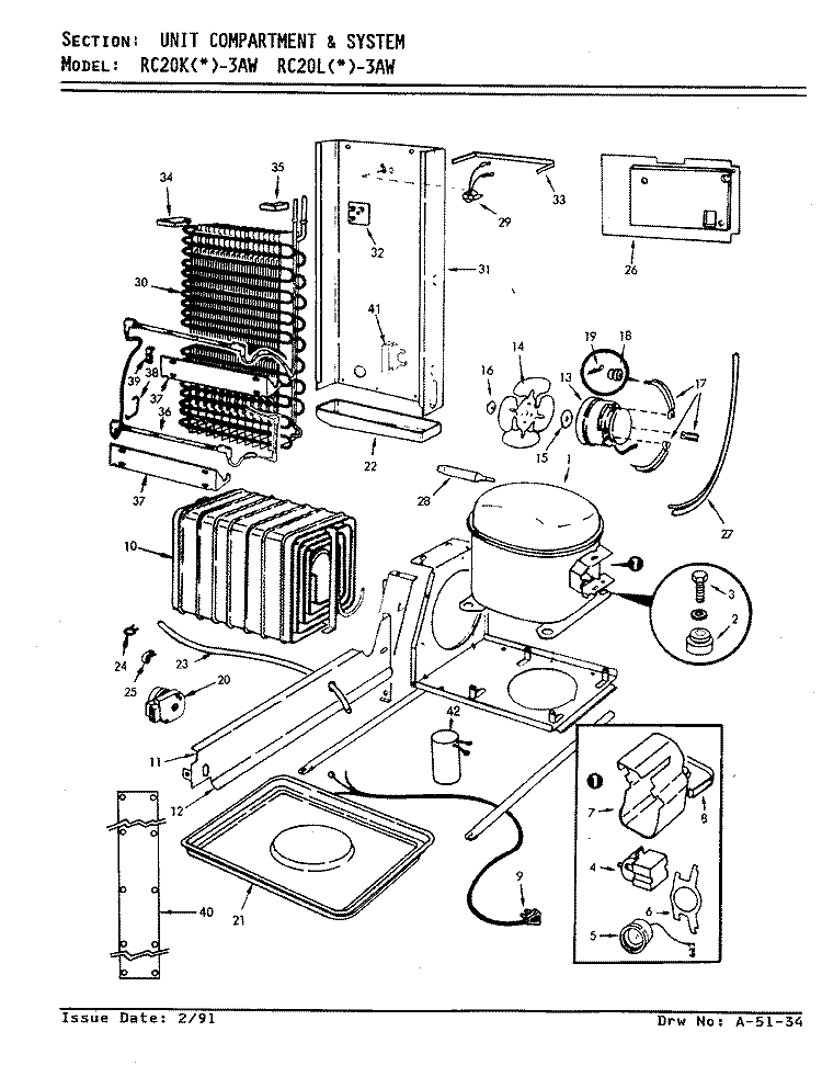 UNIT COMPARTMENT & SYSTEM Diagram and Parts List for RC20KA-3AW AS10A Amana Refrigerator