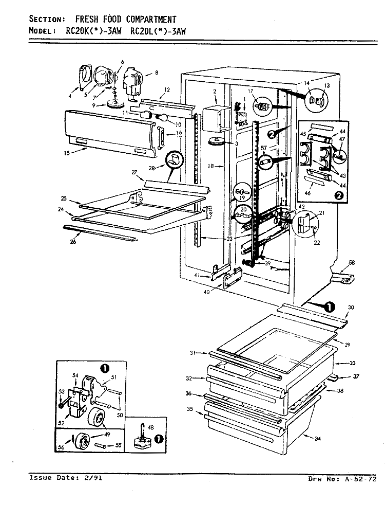 FRESH FOOD COMPARTMENT Diagram and Parts List for RC20KA-3AW AS10A Amana Refrigerator