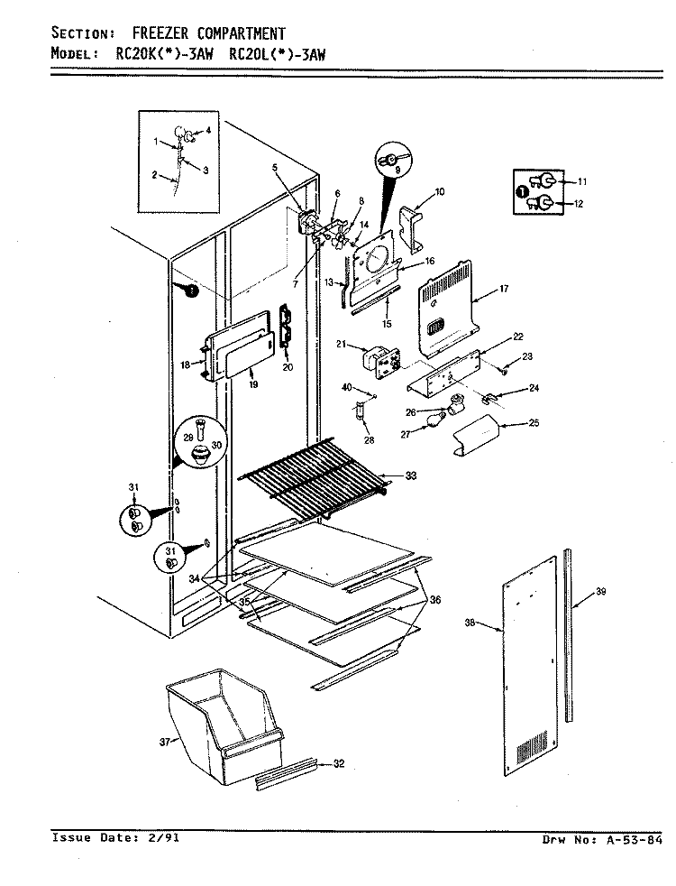 FREEZER COMPARTMENT Diagram and Parts List for RC20KA-3AW AS10A Amana Refrigerator