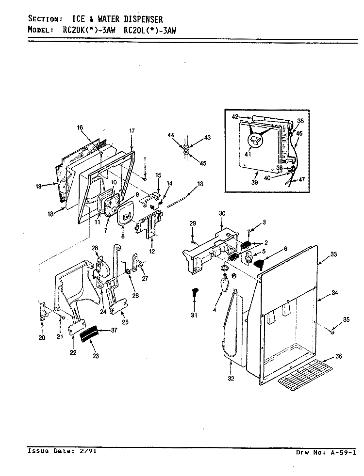 ICE & WATER DISPENSER Diagram and Parts List for RC20KA-3AW AS10A Amana Refrigerator