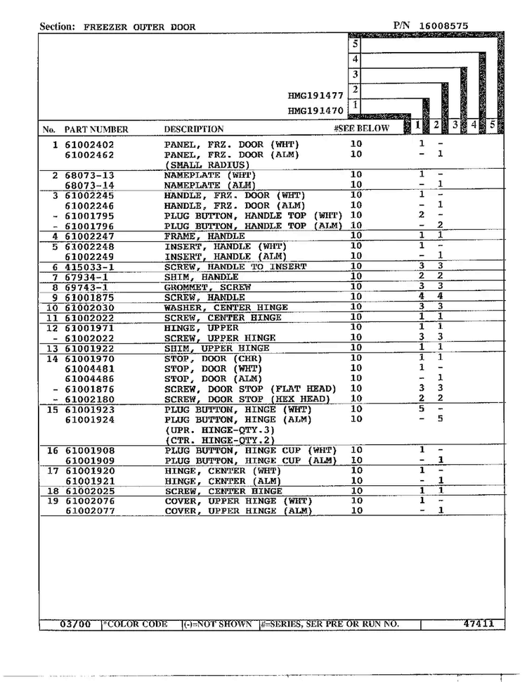 Freezer Outer Door Page 2 Diagram and Parts List for HMG191470  Admiral Refrigerator