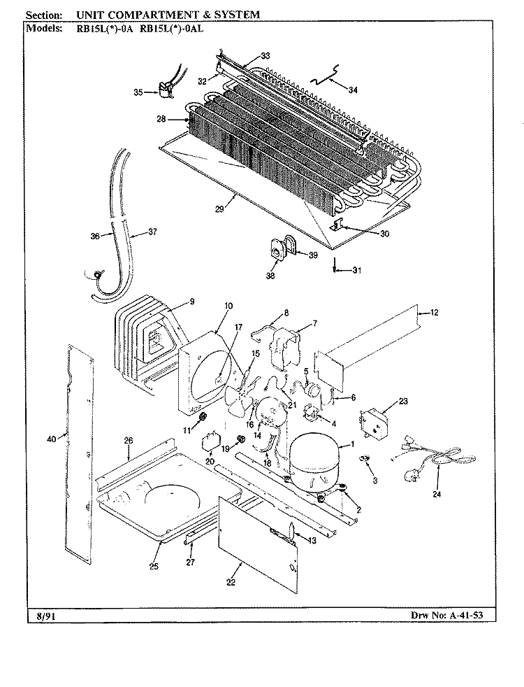UNIT COMPARTMENT & SYSTEM Diagram and Parts List for RB15LN-0A BG06C Magic Chef Refrigerator