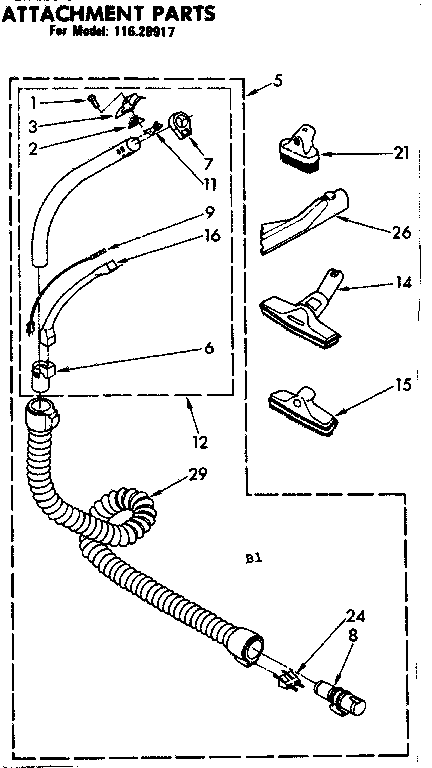 Attachment Parts Diagram and Parts List for 11629917  Kenmore Canister Vacuum