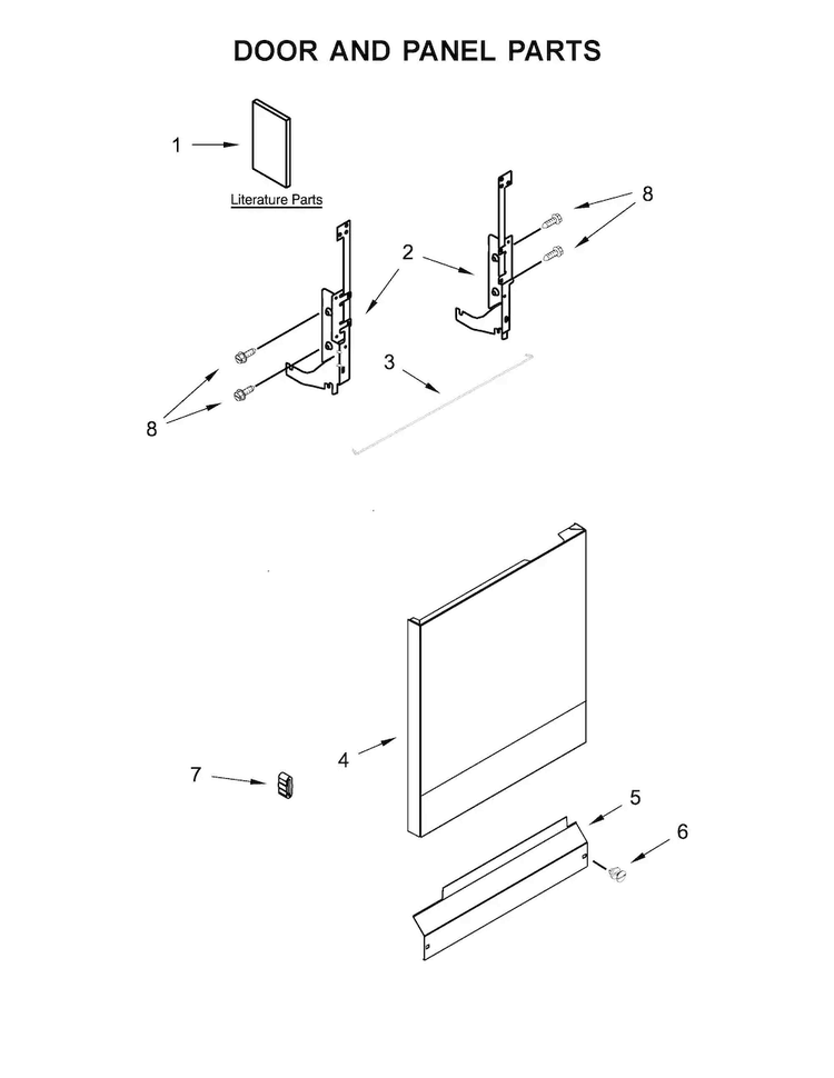 Door And Panel Parts Diagram and Parts List for ADB1400AGB0  Amana Dishwasher