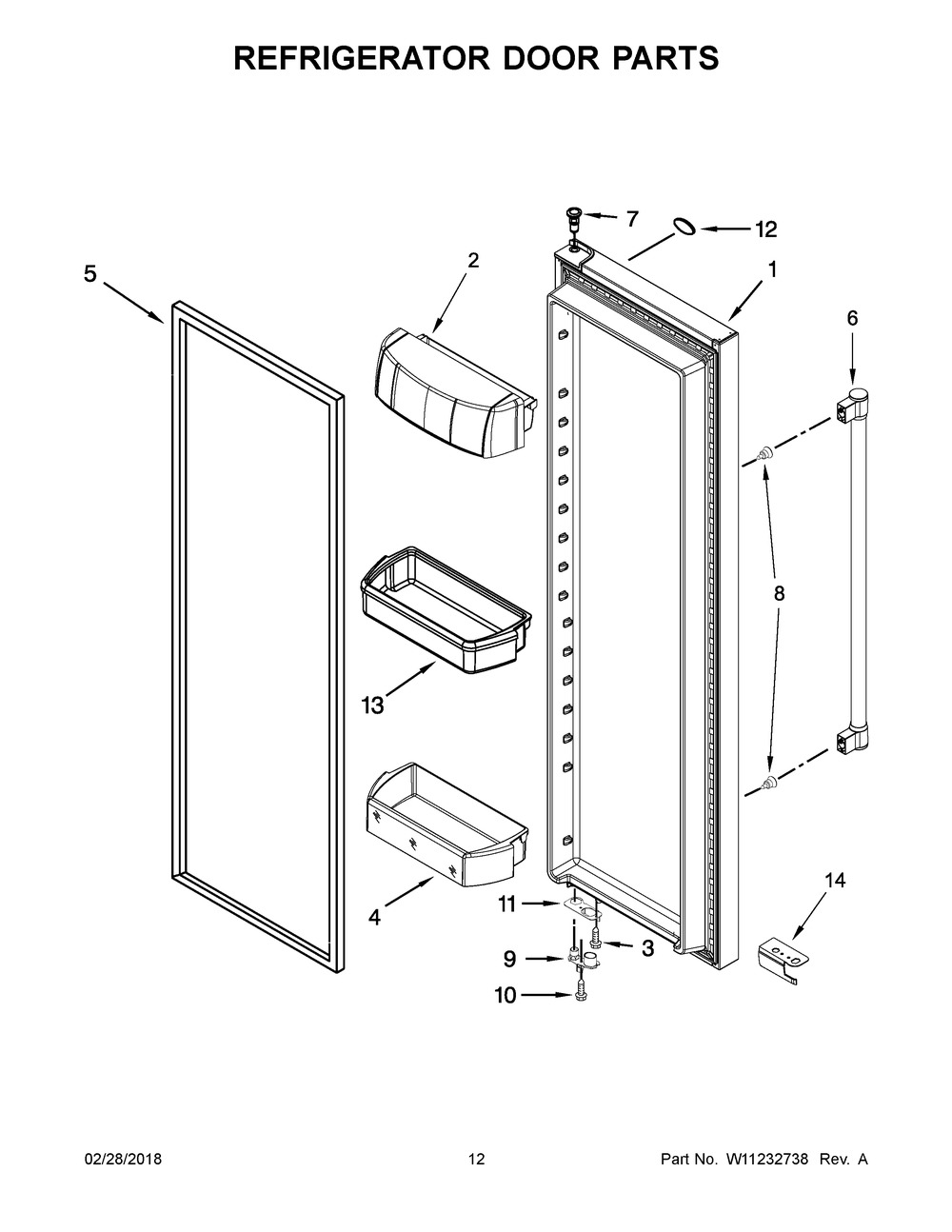 Refrigerator Door Parts Diagram and Parts List for MSS26C6MFB01  Maytag Refrigerator