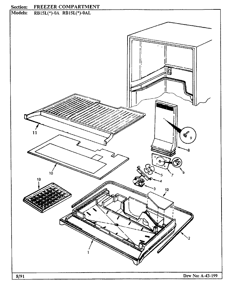 FREEZER COMPARTMENT Diagram and Parts List for RB15LN-0A BG06C Magic Chef Refrigerator