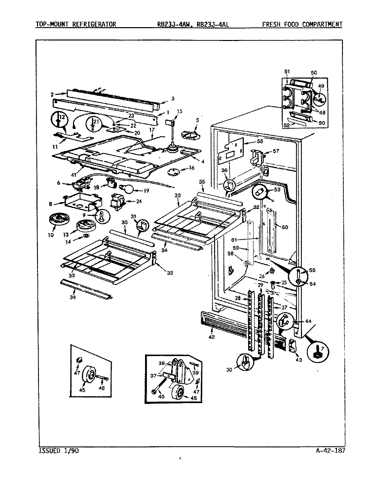 FRESH FOOD COMPARTMENT Diagram and Parts List for RB23JN-4AW 9A85A Admiral Refrigerator