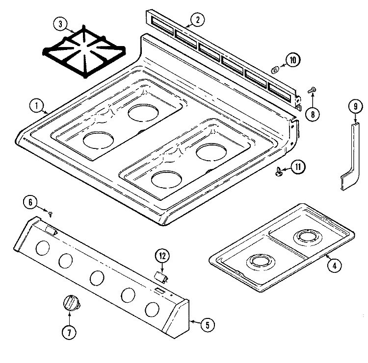 TOP ASSEMBLY Diagram and Parts List for 3458XVS  Magic Chef Range