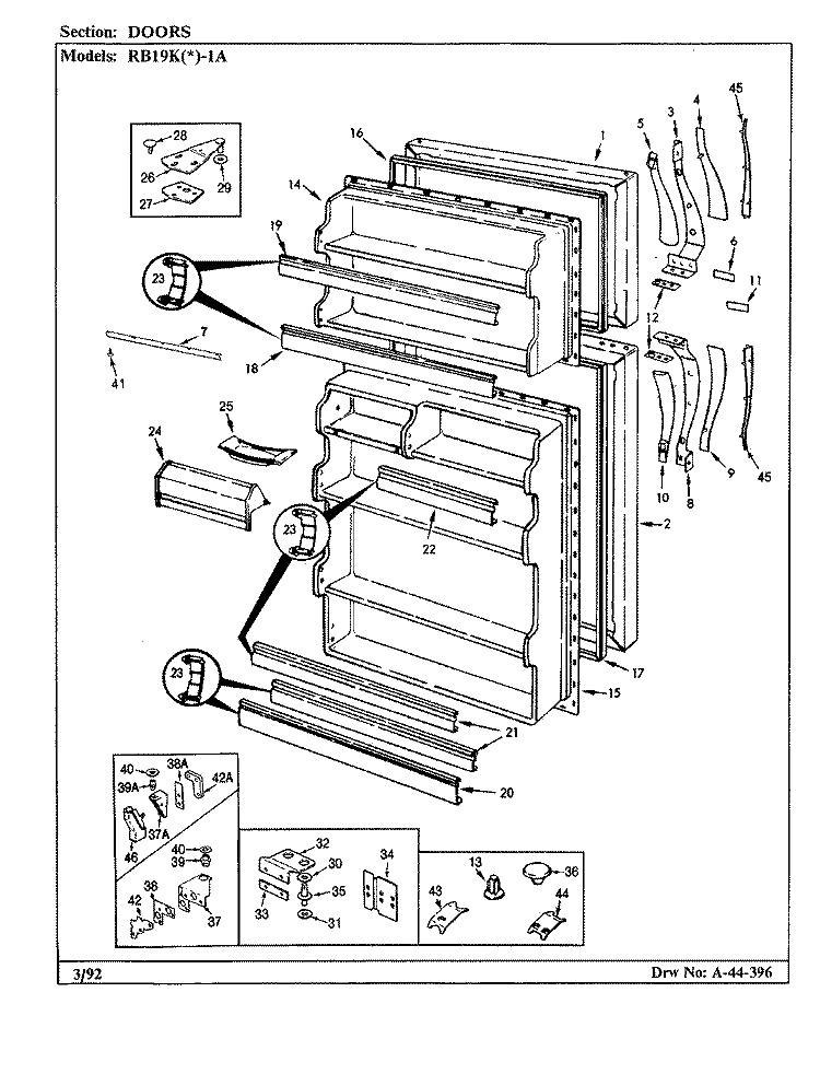 DOORS Diagram and Parts List for RB19KA-1A BG51A Admiral Refrigerator