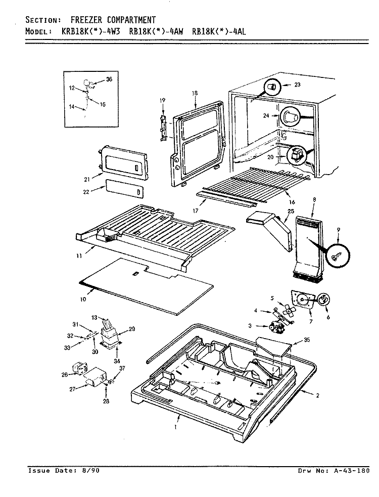 FREEZER COMPARTMENT Diagram and Parts List for RB18KA-4AL AG44B Admiral Refrigerator