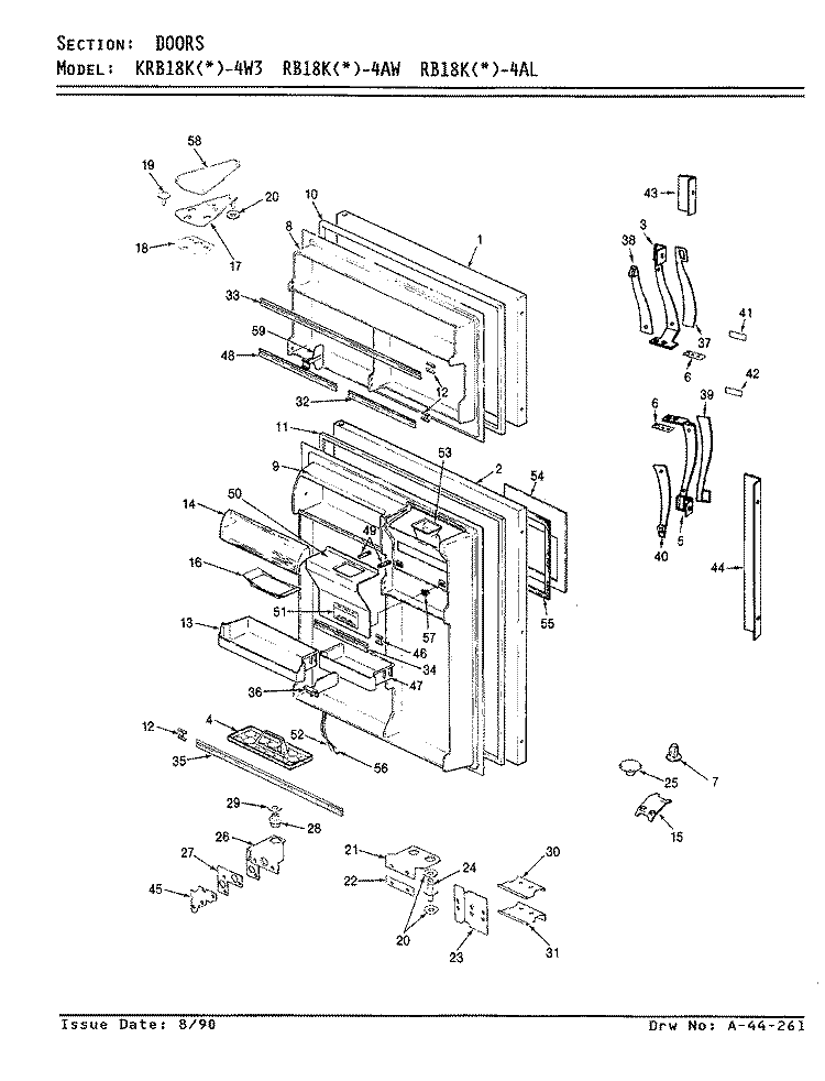 DOORS Diagram and Parts List for RB18KA-4AL AG44B Admiral Refrigerator