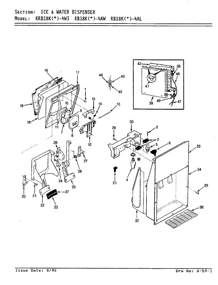 ICE & WATER DISPENSER Diagram and Parts List for RB18KA-4AL AG44B Admiral Refrigerator