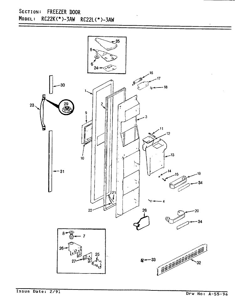FREEZER DOOR Diagram and Parts List for RC22LA-3AW BS32A Admiral Refrigerator