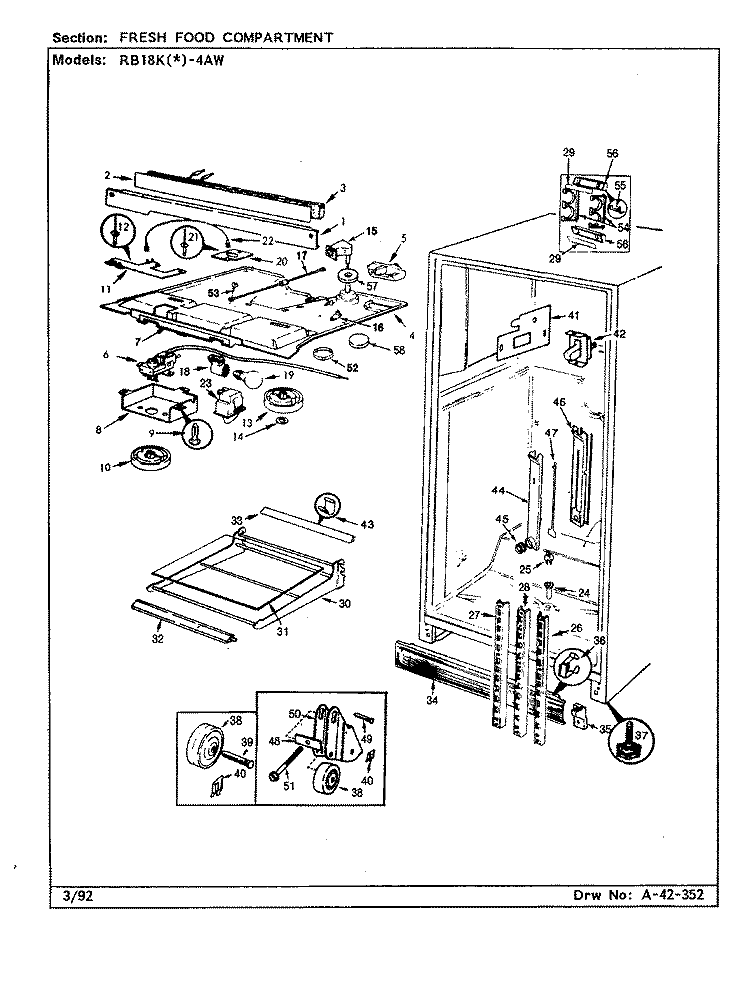 FRESH FOOD COMPARTMENT Diagram and Parts List for RB18KA-4AW BG42C Admiral Refrigerator