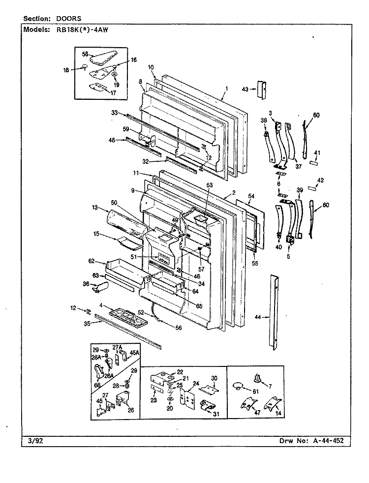 DOORS Diagram and Parts List for RB18KA-4AW BG42C Admiral Refrigerator