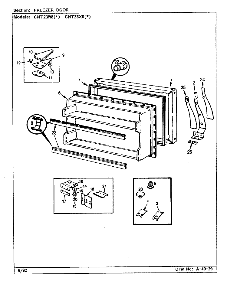 FREEZER DOOR Diagram and Parts List for CNT23X8A CL92A Admiral Refrigerator